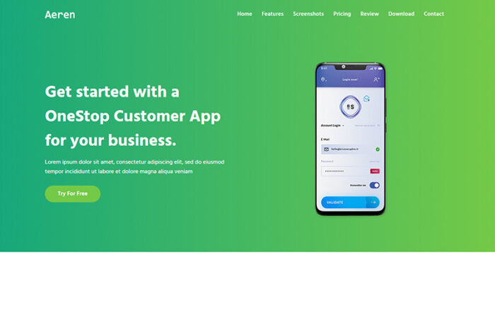 Aeren - App Landing Page Template