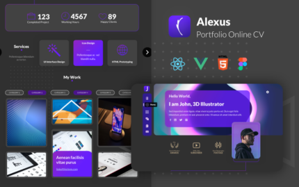 Alexus - Portfolio Online CV HTML React Vue and Figma Template Landing Page Template