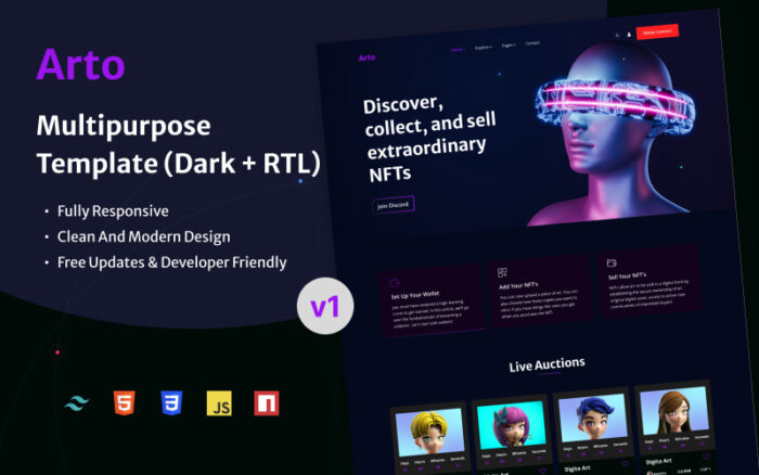 Arto - Tailwind CSS NFT HTML Landing Page Template Website Template