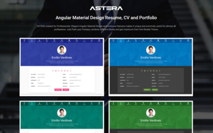 Astera - Resume, CV and Portfolio Angular Material Design Website Template