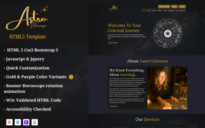 AstroUniverse | One Page HTML Template For Astrologers and Fortune Tellers Landing Page Template