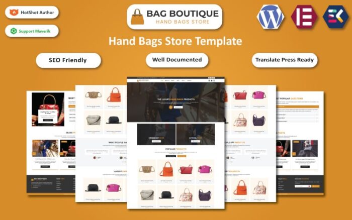 Bag Boutique - Luxury Hand Bags Selling Store WordPress Elementor Template WordPress Theme