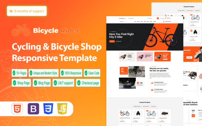 BicycleRider - Cycling & Bicycle Shop Responsive HTML Template Website Template