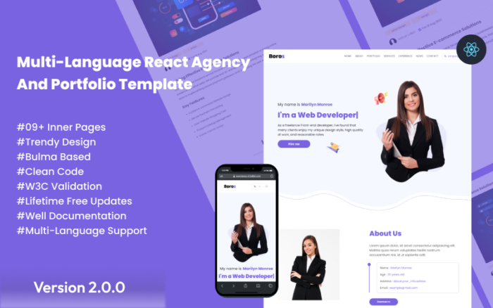 Boros – Portfolio Multi-Language Creative React Template Website Template