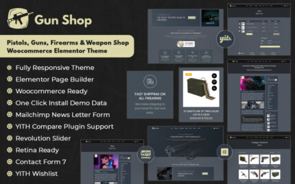 BulletCrew - Pistols, Guns, Firearms and Weapon Shop Woocommerce Elementor Theme WooCommerce Theme