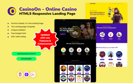 CasinoOn - Online Casino HTML5 Responsive Landing Page Landing Page Template