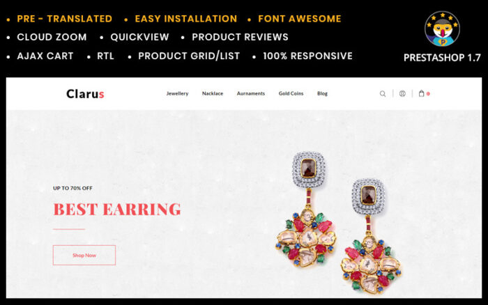 Clarus Jewelry Shop Prestashop Template PrestaShop Theme