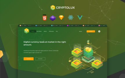 Cryptolux - Crypto Currency Landing Page React Vue HTML5 and Sketch Template Landing Page Template