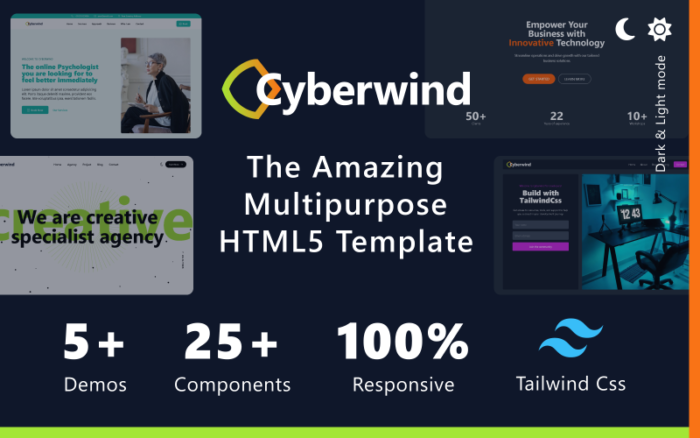 Cyberwind - Tailwind CSS Multipurpose App, Landing, IT Solutions and Business Website HTML5 Template Landing Page Template