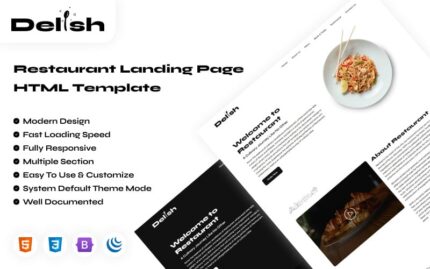 Delish Restaurant HTML Responsive Landing Page Landing Page Template