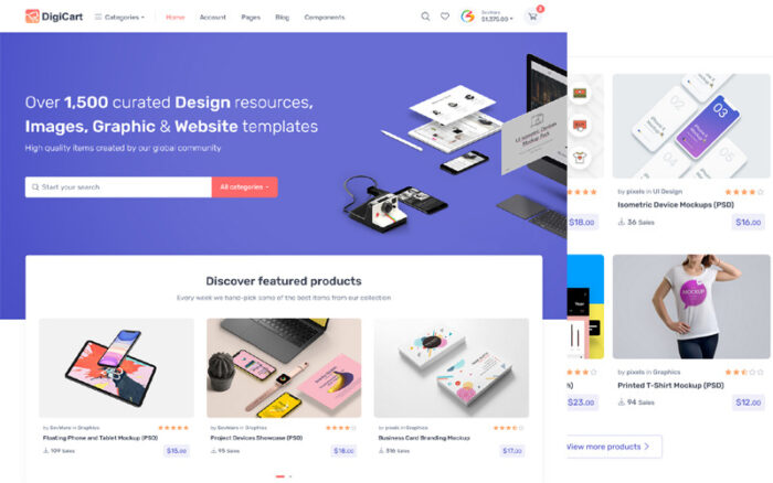 DigiCart - Digital Products Marketplace HTML5 Template Website Template