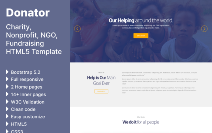 Donator - Charity, Nonprofit, NGO, Fundraising HTML5 Template Website Template