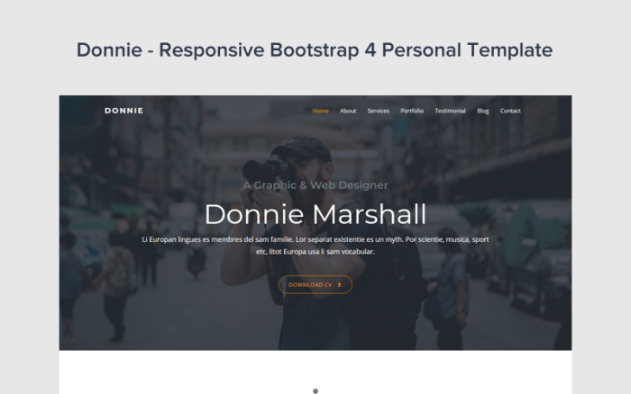 Donnie - Bootstrap 4 Personal Landing Page Template