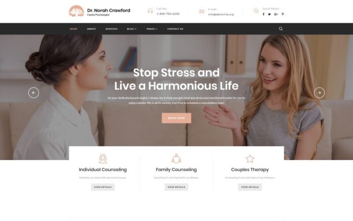 Dr. Norah Crawford - Psychologist Multipage Modern HTML Website Template