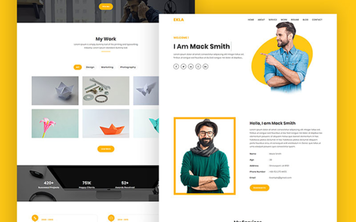 Ekla Personal Portfolio HTML5 Landing Page Template