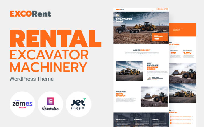 ExcoRent - Equipment Rental Template for Strong Landing Page WordPress Theme