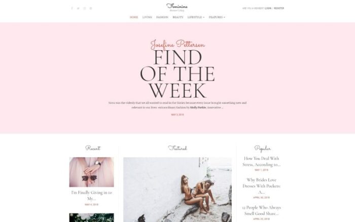 Feminine - Woman Blog WordPress Elementor Theme WordPress Theme