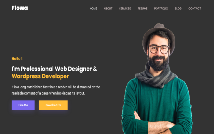 Flowa - Personal Portfolio Website Responsive Bootstrap5 Template Landing Page Template