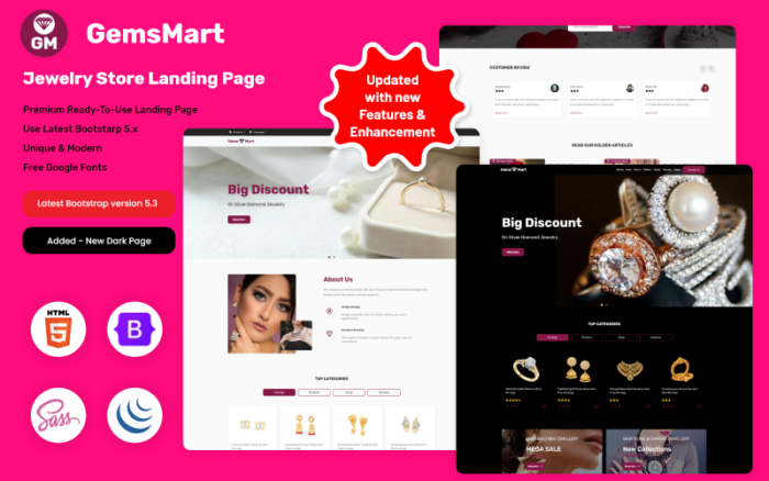 GemsMart - Jewelry Store Landing Page Landing Page Template