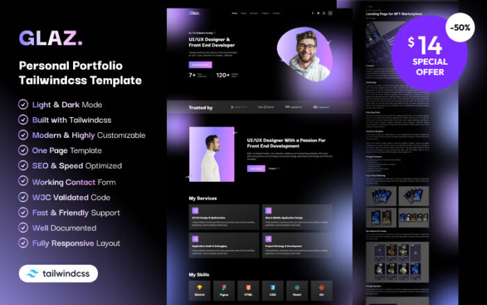 Glaz - Modern Personal Portfolio Landing Page HTML5 Template Landing Page Template