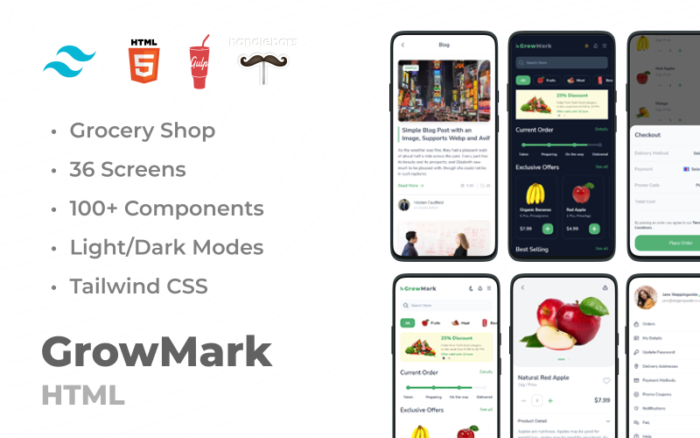 GrowMark - Grocery Market Tailwind HTML Template Website Template