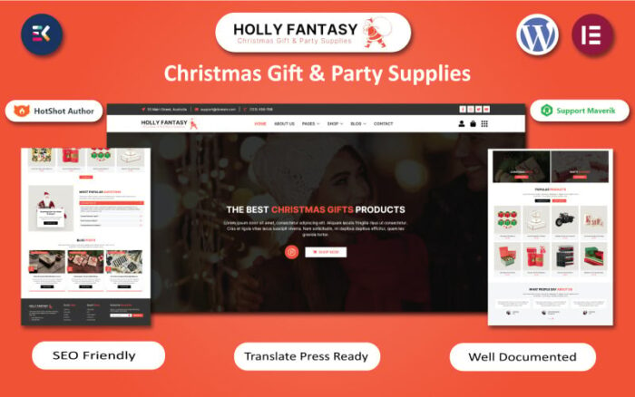 Holly Fantasy - Christmas Gifts & New Year Party Supplies WordPress Elementor Template WordPress Theme