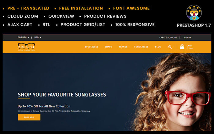 Knight Online Goggles Store PrestaShop Theme