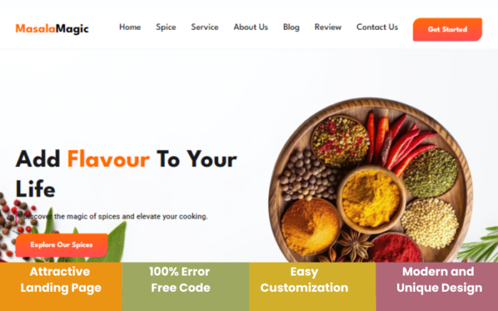 MasalaMagic- Spice Website Template Landing Page Template