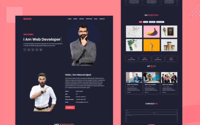 Masud Personal Portfolio HTML5 Landing Page Template