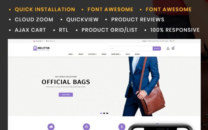 Melittin - Bag Store OpenCart Template