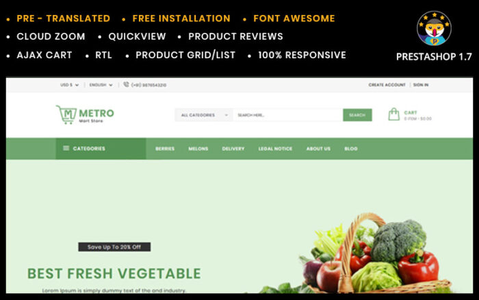 Metromart Grosseries Store PrestaShop Theme