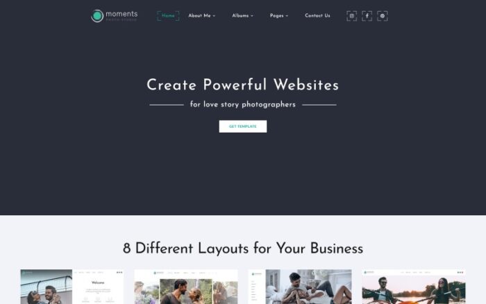 Moments - Photographer Portfolio Multipurpose Website Template