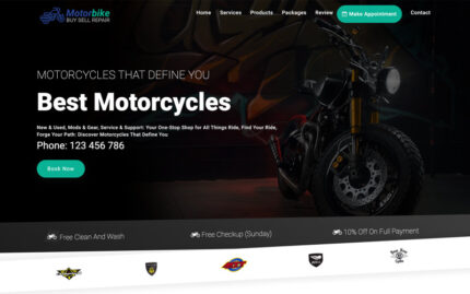 Motorbike Dealer & Services Responsive Clean Landing Page Template