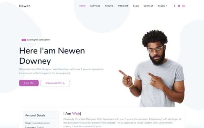 Newen - Personal Portfolio Landing Page Template