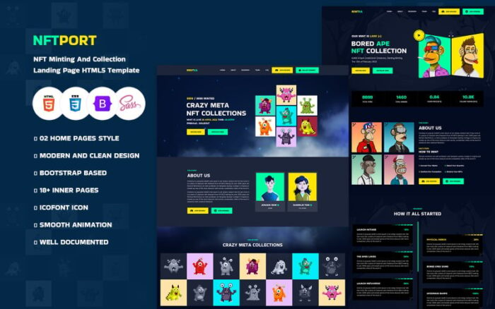 Nftport - NFT Minting/Collection Landing Page HTML5 Template Landing Page Template
