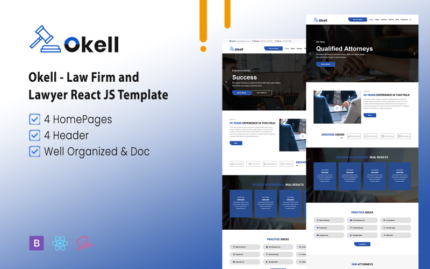 Okell - Law Firm and Lawyer React JS Template Website Template