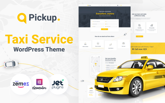 Pickup - Fast And Reliable Taxi Service Website WordPress Theme