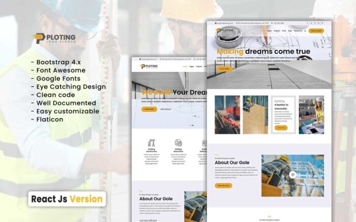 Ploting Construction & Architecture React JS Template Website Template