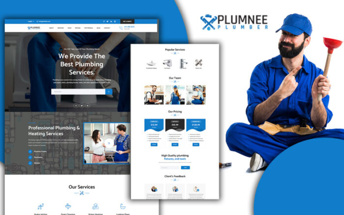 Plumnee Simple Plumbing & Sanitary Landing Page HTML5 Template Landing Page Template