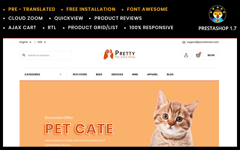 Pretty Pet store Template PrestaShop Theme