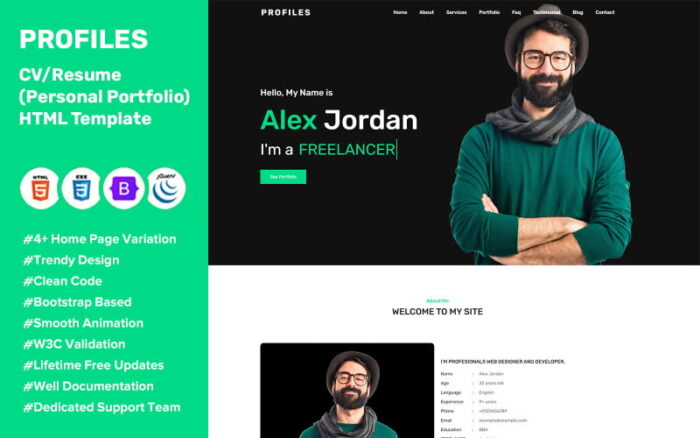 Profiles - Multipurpose Personal Portfolio HTML Template Landing Page Template