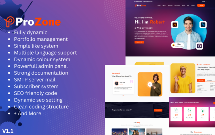 ProZone - Agency, Personal, Company Portfolio Laravel Script Website Template