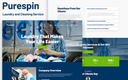 Purespin - Laundry Service & Dry Cleaning Service HTML5 Landing Page Landing Page Template