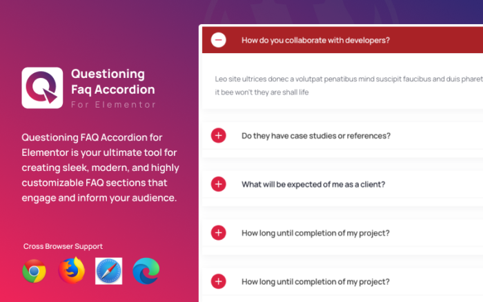 Questioning Faq Accordion for Elementor WordPress Plugin