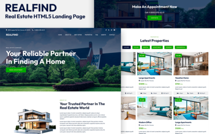 Realfind - Real Estate HTML5 Landing Page Landing Page Template