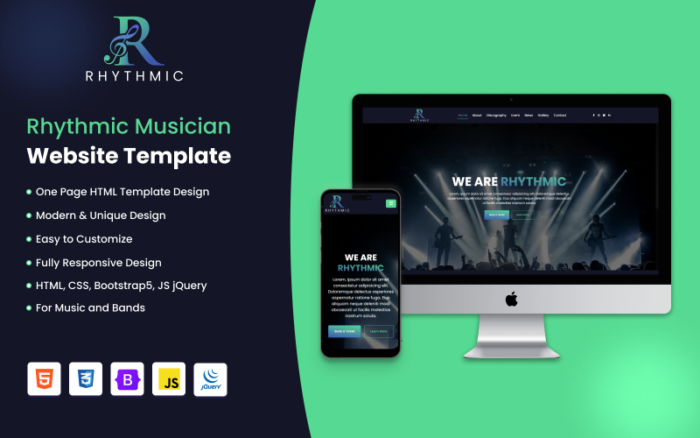 Rhythmic Musician | One Page Music and Bands Website Template Landing Page Template