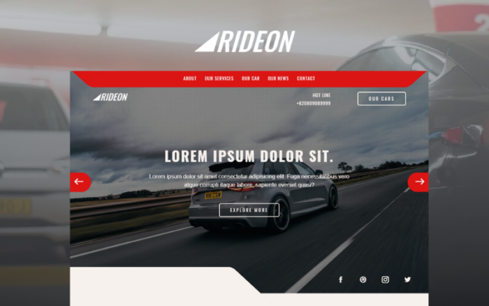 Rideon - Multipurpose Car Rental Service Landing Page Bootstrap Template Landing Page Template