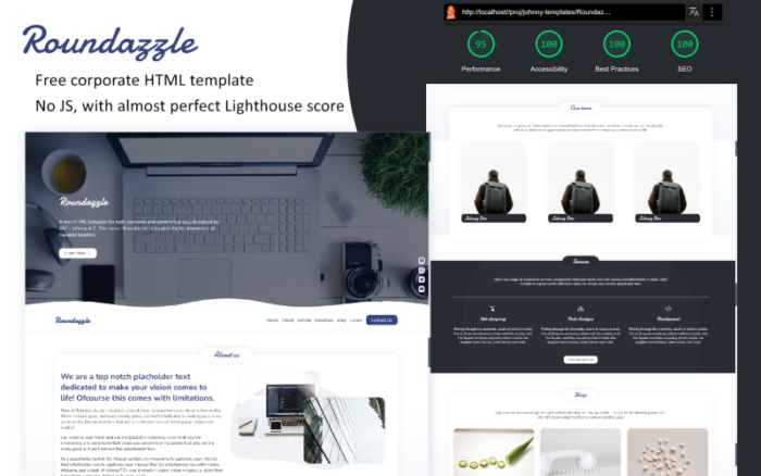 Roundazzle - Free corporate HTML template. Website Template