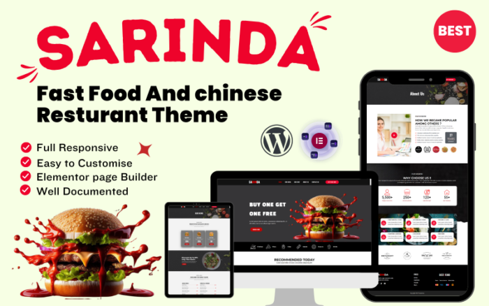 Sarinda Fast Food And Chinese Restaurant Fully Responsive WordPress Theme