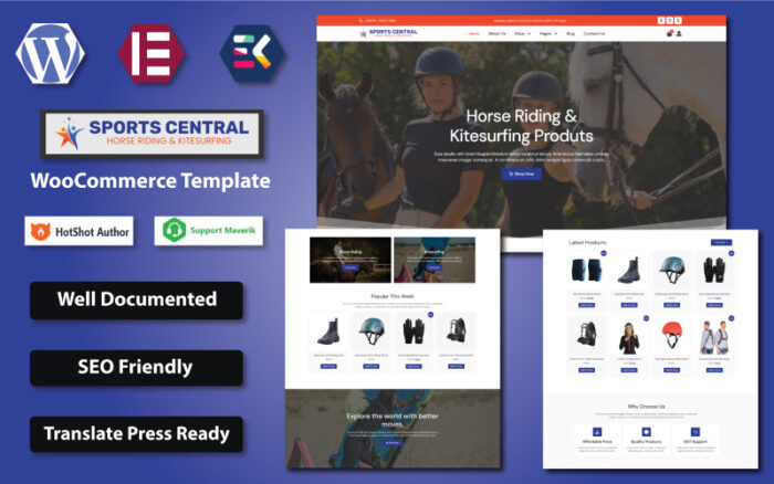 Sports Central - Horse Riding & Kitesurfing Sports Equipment Store WooCommerce Template WooCommerce Theme